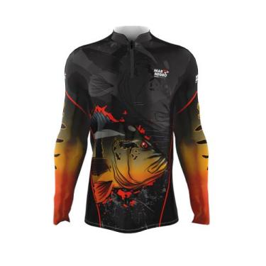 Imagem de Camiseta Mar Negro Peixe Pesca Proteção Solar 50+ Com Luvinha Tucunaré