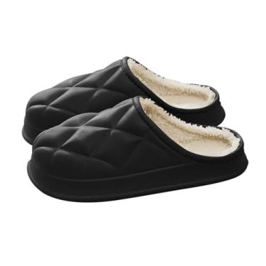Imagem de Chinelos de inverno unissex para casais, modernos, casuais, com bico fechado, meia pantufa forrada com lã, Preto, 36