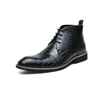 Imagem de Bota social masculina Oxford com cadarço em couro PU com estampa de crocodilo Chukka, Preto, 41