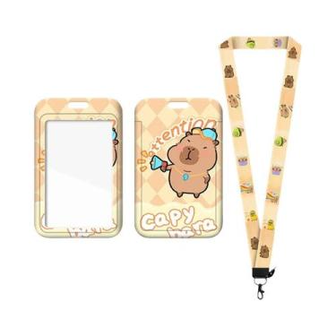 Imagem de Porta-Crachá Kawaii De Capivara Em Estilo Cartoon, Cordão Para Estudan
