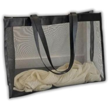 Imagem de Bolsa Sacola De Praia Feminina Transparente Espaçosa em Nylon Preto, Design Respirável, 40x45CM, Ideal para Praia Piscina e Viagens (Cores sortidas)