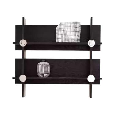 Imagem de Estante para armazenamento de livros, prateleiras pretas montadas na parede, estante de livros com placa sintética, para sala de estar, escritório, organizador decorativo (2 camadas)