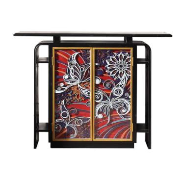 Imagem de Armário de entrada moderno, armazenamento de aparador, realce vintage, console de servidor buffet de 2 portas para cozinha, sala de jantar, corredor, corredor (preto)
