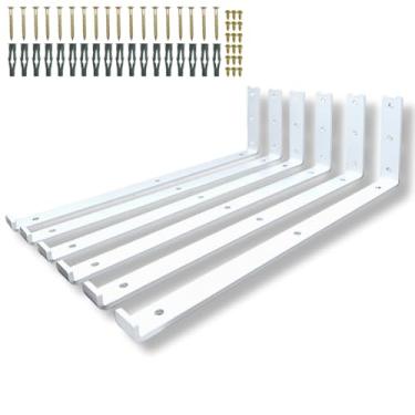 Imagem de Kit 6 Suportes L De Parede 40cm Aço Embutido Design Moderno Para Prateleira Mão Francesa (Branco)