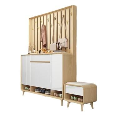 Imagem de KEG801302 Cabideiro moderno integrado para sala de estar, divisória, armário de armazenamento com organizador de banco para troca de sapatos (164,6 cm)