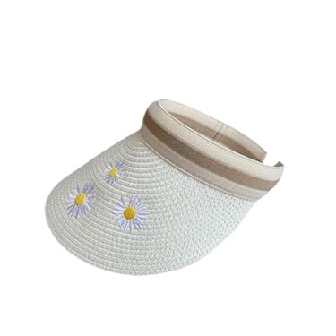 Imagem de Chapéu feminino verão vazio viseira de sol chapéu de palha de verão aba larga chapéu de proteção solar (branco)