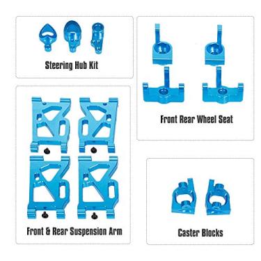 Imagem de Para wltoys xks 144001 rc carro de corrida dianteiro traseiro liga alumínio braços suspensão kit cubo direção roda traseira dianteira assento rodízio blocos