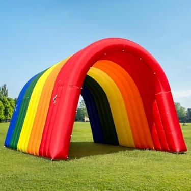 Imagem de OZIS Túnel inflável de 16 m de entrada esportiva com soprador instalado Tenda de Túnel de Futebol Inflável Entrada para Publicidade de Negócios Eventos Promoção de Exibição (Arco-íris, 16 x 10 x 10