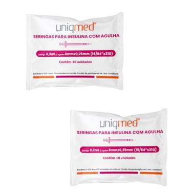 Imagem de Seringas para Insulina Uniqmed 100U 0,3mL 6mm 31G Com 20 Unidades