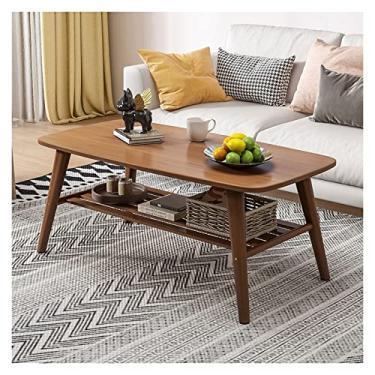 Imagem de Mesa de centro moderna de 2 camadas com prateleira de armazenamento para sala de estar de apartamentos pequenos, mesa lateral retangular e estável, marrom rústico simples (marrom escuro)