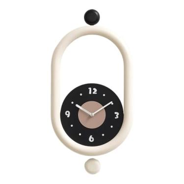 Imagem de Relógio de parede simples de cozinha não perfurado para sala de estar relógio de moda doméstico relógio de parede, adequado para hotéis, restaurantes e salas de estar. Decoração (bege)