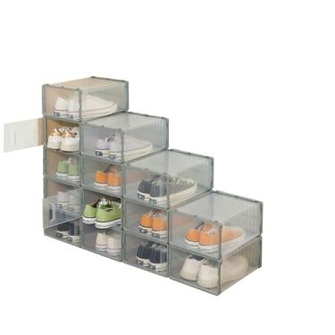 Imagem de 6 Pack Caixas de Sapatos Empilháveis Plástico ABS Organizador Transparente Estojo Armazenamento Armário Suporte Gaveta Clamshell para Economizar Espaço Organização da Entrada
