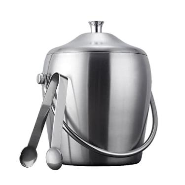 Imagem de Balde de gelo com tampa e pinça, balde de gelo de aço inoxidável isolado de parede dupla, ideal para bar de coquetel, festas, vinho gelado, recipiente de gelo champanhe (1,2 L)