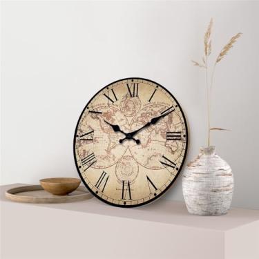Imagem de KHUTRW3D Relógio de parede estilo retrô requintado de cozinha sem tique-taque, relógio silencioso, sala de estar, quarto, decoração de parede (40,6 cm)