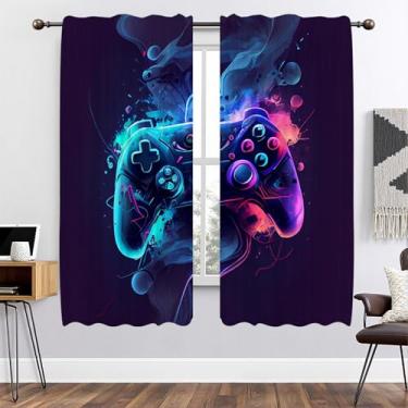 Imagem de DOTOOMA Cortinas de gamepad neon de 53 x 153 cm coloridas, design para começar a brincar, tratamentos de janela, quarto, sala de estar, tema de jogo, decoração de festa, suprimentos, cortinas, 2