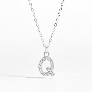 Imagem de 1 colar de diamante completo banhado a prata com letras A-Z para mulheres, joia fina, presente para mamãe, 41+6cm, Cobre, Sem Pedra Preciosa