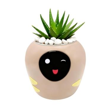 Imagem de Odpaltoy Vaso de plantas inteligente com expressão, vaso de flores inteligente IA para decoração de interiores, vaso de jardim inteligente com sensores de água/luz/temperatura, plantador Ivy AI (rosa)