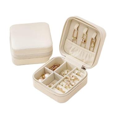 Imagem de Porta Jóias Portátil Caixinha Bolsa de Armazenamento Colar Brincos Anéis (Branco)