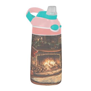 Imagem de xigua Garrafa de água Tritan para lareira de Natal com bico de silicone, 480 ml, portátil, à prova de vazamento, utensílios esportivos com botão bloqueável e alça larga