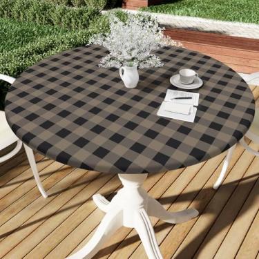 Imagem de Smiry Toalha de mesa redonda de piquenique, toalha de mesa elástica impermeável de vinil para mesas de 114 a 142 cm, capa de mesa xadrez de búfalo com forro de flanela para jantar, acampamento, ao ar