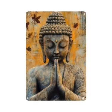 Imagem de Placa Decorativa De Metal Folha De Ouro Buda, Pintura Em Lata, Arte De