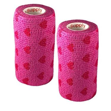 Imagem de Fita adesiva adesiva veterinária (rosa com corações) (pacote com 2) (pacote com 2) (7,6 cm x 4,5 m) autoadesiva, aderente, coesiva, flexível, autoadesiva, aderente, autoadesiva, aderente, flexível