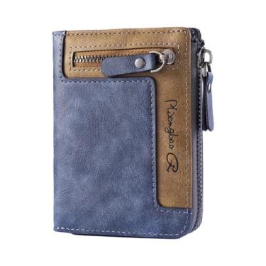 Imagem de Carteira Masculina Retrô De Couro PU Multifuncional Com Zíper Para Moe