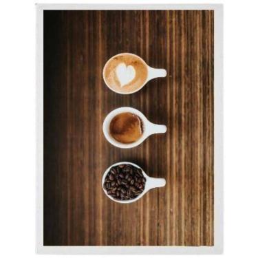 Imagem de Quadro Rústico Xícaras Com Café Moldura Branca 45X34Cm