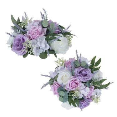 Imagem de Inweder Flores roxas artificiais para decoração: 2 peças de centro de mesa de flores falsas de 24 cm para mesas de casa - casamento lilás rosa branca lavanda seda falsa beijando arranjos florais