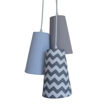 Imagem de Lustre Pendente Teto Casa Chevron, Cinza E Azul Bebê Bivolt