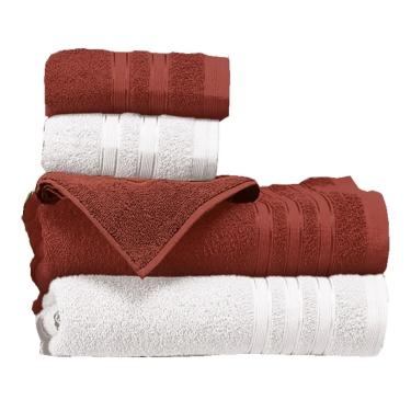 Imagem de Jogo Toalha Banhão Gigante Hanna 5 Peças Algodão (Branco/Telha)