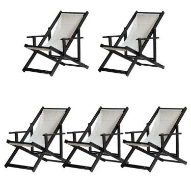 Imagem de Kit 5 Espreguiçadeiras Dobrável Black Cb-branco