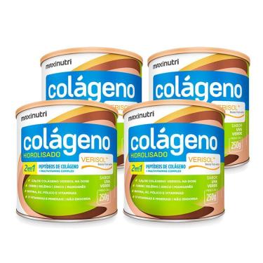 Imagem de Kit 04 Colágenos Verisol Maxinutri Lata 250g Sabor Uva Verde