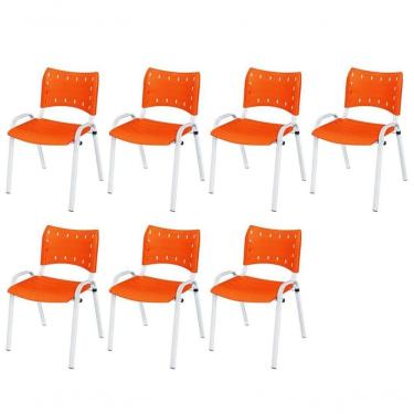 Imagem de Cadeira Iso Base Branco Igreja, Escola, Escritório - Laranja Kit 7 Peças