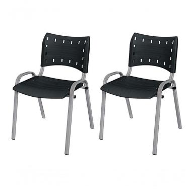 Imagem de Cadeira Iso Base Cinza Igreja, Escola, Escritório - Preto - Kit 2 Peças