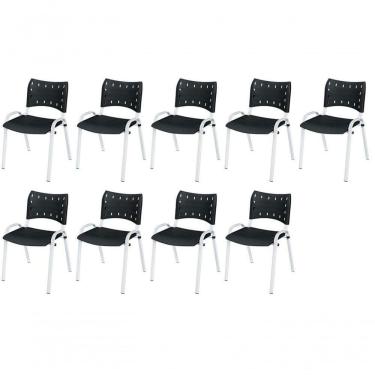 Imagem de Cadeira Iso Base Branco Igreja, Escola, Escritório - Preto Kit 9 Peças