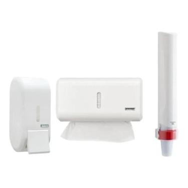 Imagem de Kit 1 Saboneteira Branca + 1 Toalheiro Branco + 1 Porta Copos Branco -