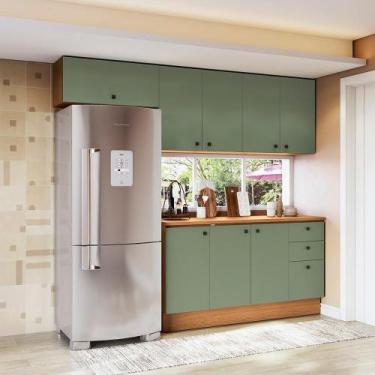 Imagem de Armário De Cozinha Completa 240cm Canela/verde Frevo Pixel Kappesberg