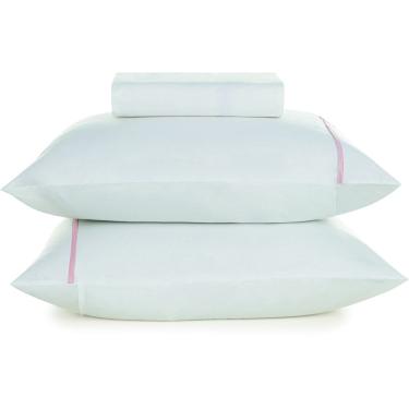 Imagem de Jogo de Cama Karsten Noah 160 Fios 3 Peças Queen Branco Rosa