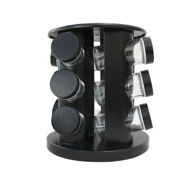 Imagem de Porta Tempero Giratório De Metal Redondo Preto 12 Peças