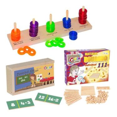 Imagem de Kit Material Dourado Ábaco Aberto Dominó Brinquedos Educativos Infanti