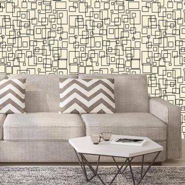 Imagem de Papel De Parede Geométrico Amarelo E Quadrados Preto Adesivo