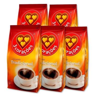 Imagem de Café Três Corações Tradicional Moído Kit 5 Pacotes 500G - Tres Coracoe