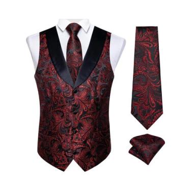 Imagem de Colete De Tuxedo Em Seda Paisley Para Homens Com Gravata, Lenço E Botõ