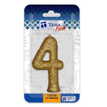 Imagem de Vela de aniversário Número Dourado Nº 4 com 10 un. - TAMAROZZI EMBALAG