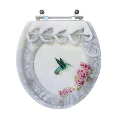 Imagem de Acento Sanitário Acrílico Decorada Beija Flor Convencional Oval