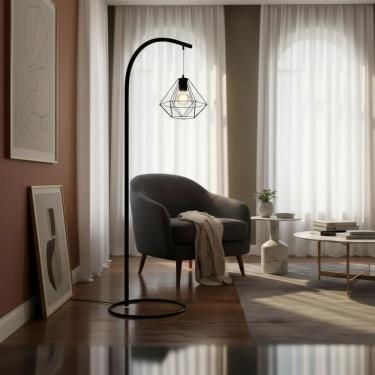 Imagem de Luminária de Chão Abajur Alicia Cúpula Diamante Aramada Coluna Piso Moderna Metal