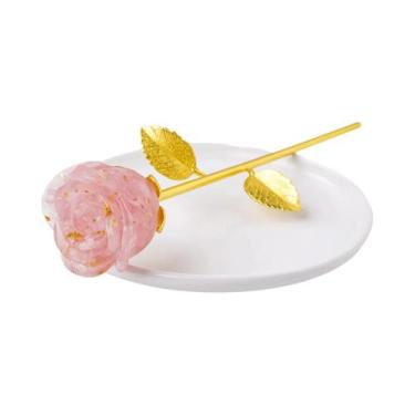 Imagem de Pedra Decorativa De Resina Com Cristais Naturais E Rosas Trituradas Pa