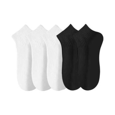 Imagem de Meias De Tornozelo Femininas 100% Algodão, 5 Pares, Invisíveis, Absorv