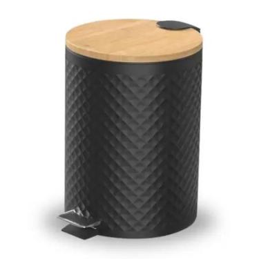 Imagem de Lixeira Para Banheiro Cozinha 5L com Pedal e Tampa de Bambu com Amorte